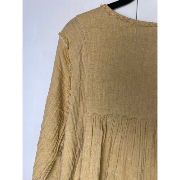 Free People Babydoll Henley Top Boho Edwardian Gauze Sand Dune Honey Size M - Picture 11 of 15